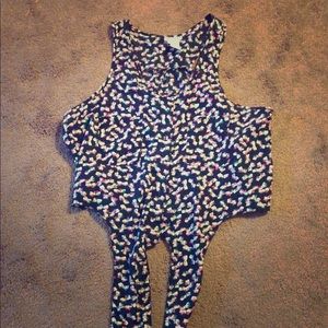 Bow print Crop top with from tie